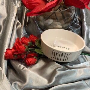🌹RAE DUNN • White 'Drink' Ceramic Small Pet Bowl